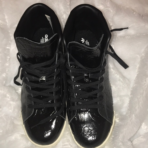 adidas black patent leather sneakers